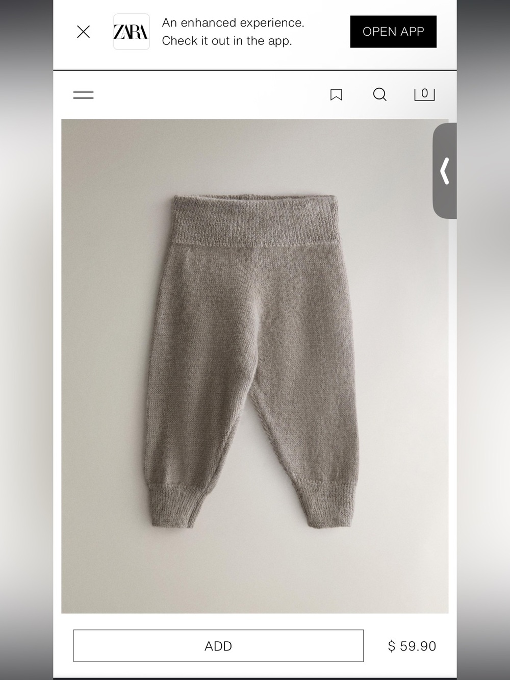 Zara Taupe Knit Jogger Pants for Kids
